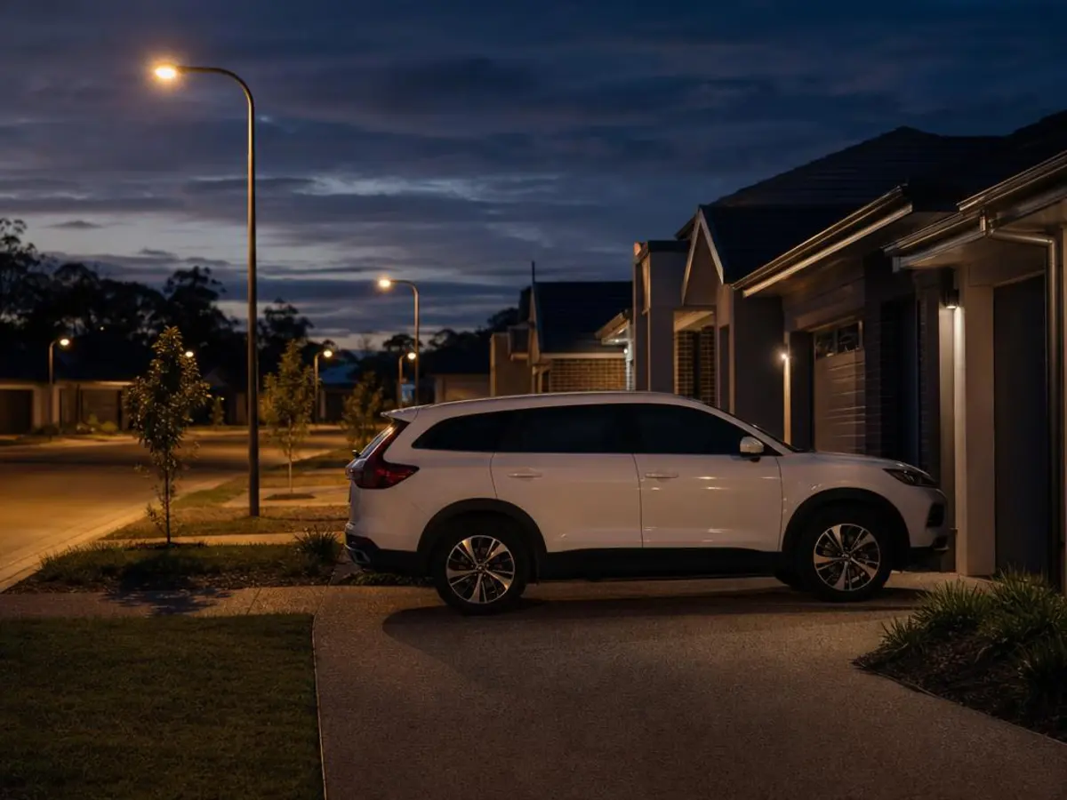 Illustrative white SUV in a driveway before dawn in Perth's northern suburbs